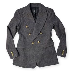 Banana Republic Herringbone Captains Blazer Sz 12 Double Breasted Italian Wool